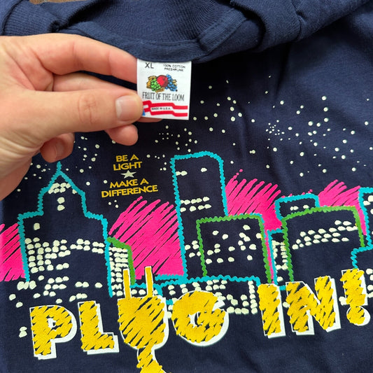 Plug In City PDX Oregon 1992 VTG T Shirt Electricity Fun Running Difference 90s