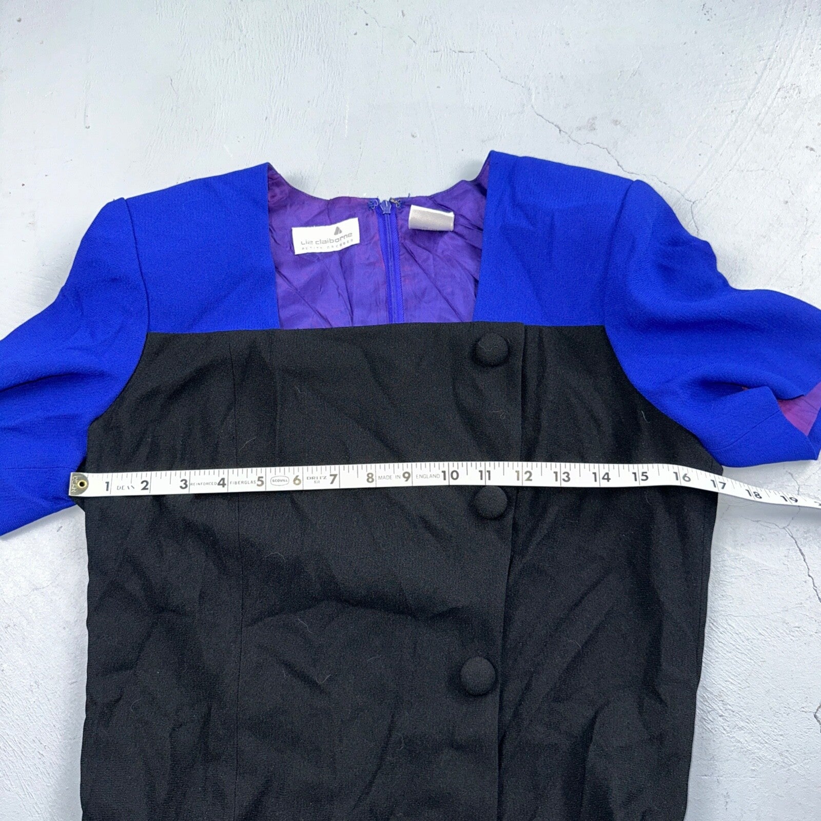 Liz Claiborne Petite 10 Black Blue Short Sleeve V Neck Stretch Sweater Dress VTG