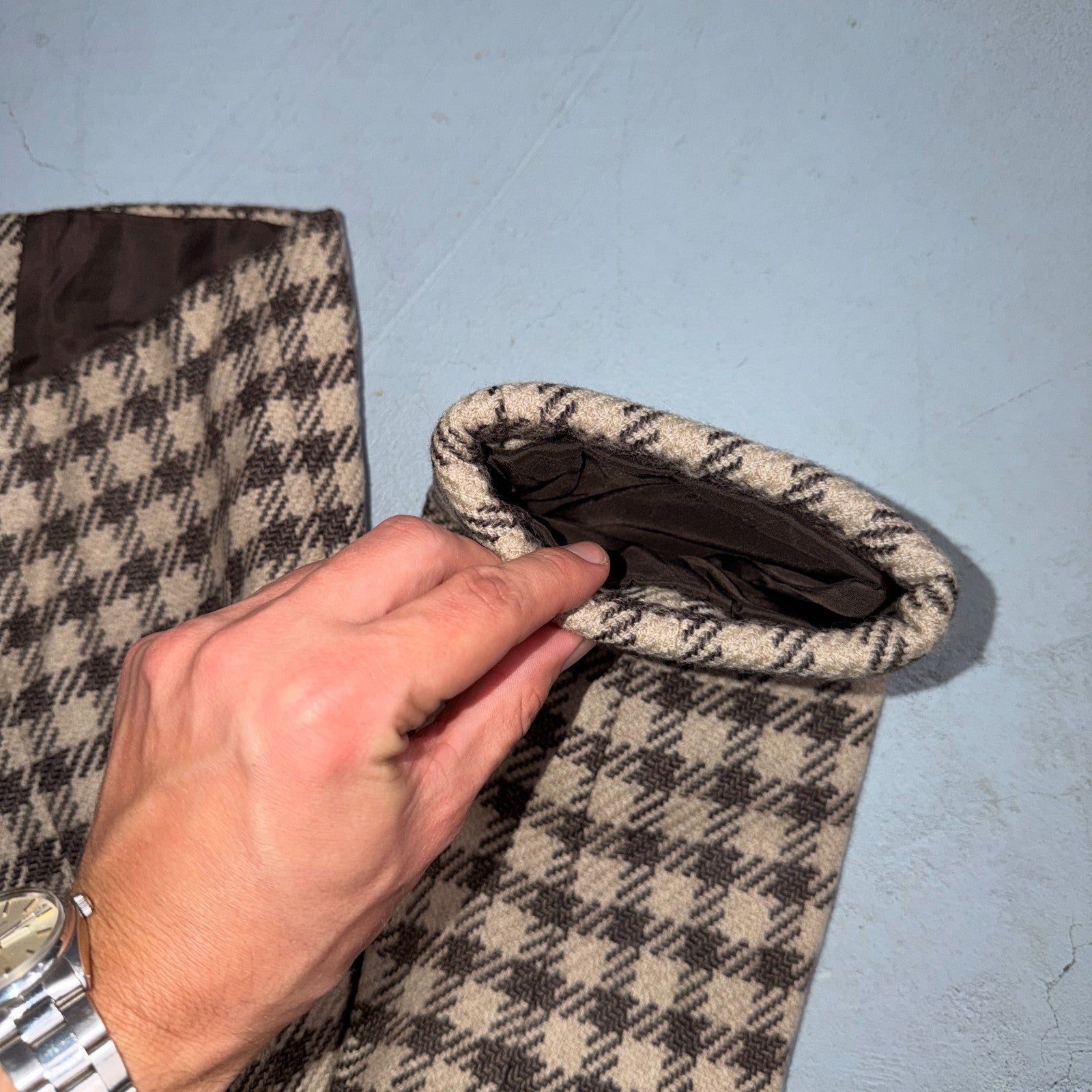 Giorgio Armani Jacket Women 42 VTG Brown Houndstooth V Neck Italy Cashmere Wool