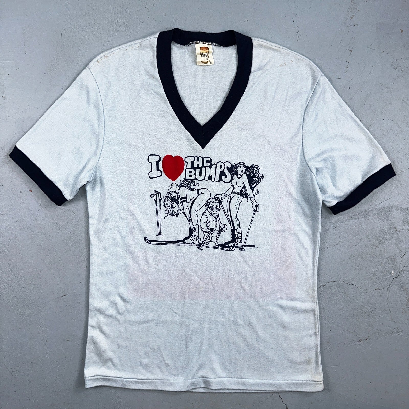 Peanut Butter Fashions 1970s VTG T Shirt I Love The Bumps Rare Funny Graphic Ski