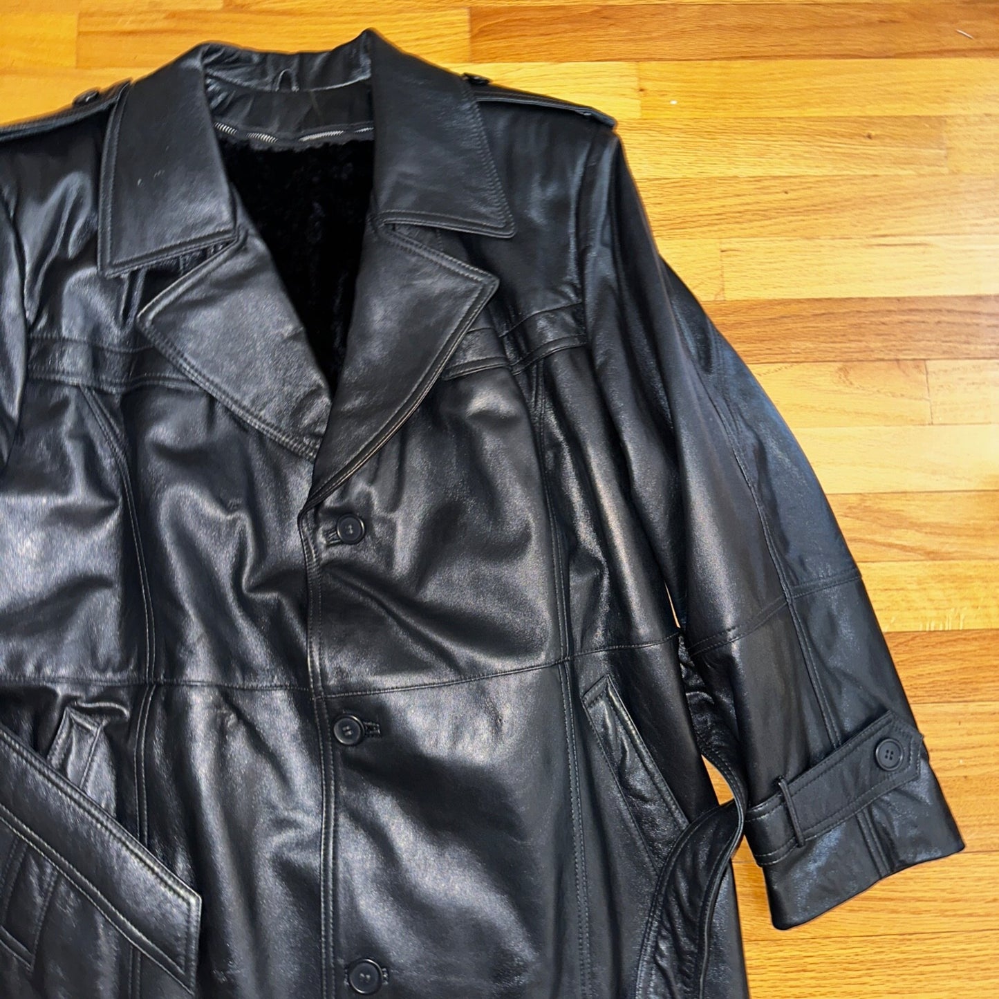 VTG Mens Long Length Vintage Leather Military Duster Custom Made Lined 1980s