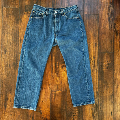 VTG Levis 501 XX Button Fly 90s USA Jeans Denim Straight Capri 34x30 Act 30x26
