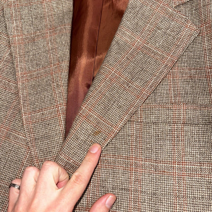 VTG Mens 3 PC Suit 42 Jacket Coat Pants Vest Plaid Rockabilly 70s 1970s Brown