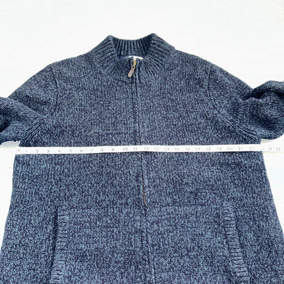LL Bean Lambs Wool Blue Sweater Full Zip Flannel Plaid Lined Mens L Vintage