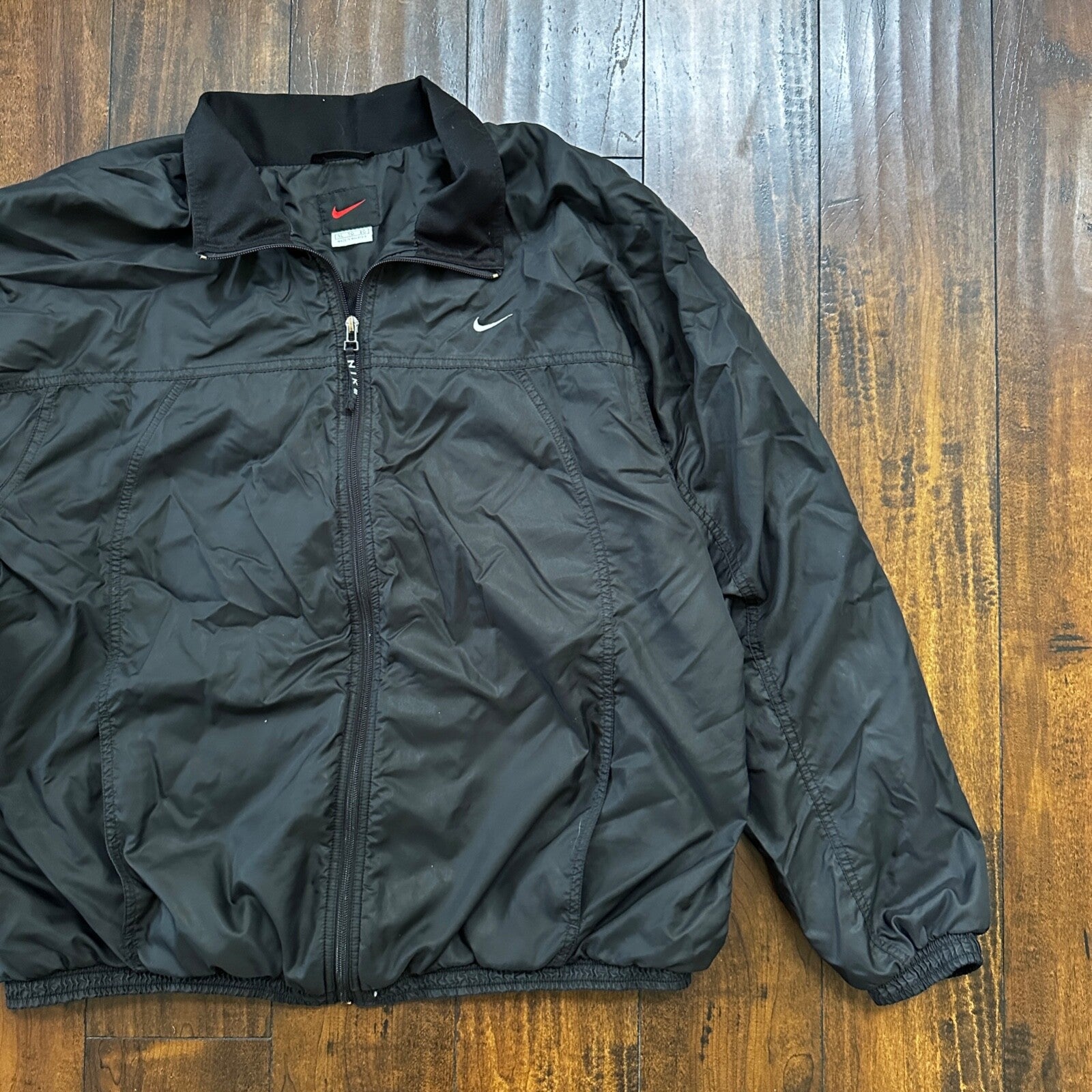 VTG 90s Nike Windbreaker Track Jacket XL Black Basic Simple Has Flaws