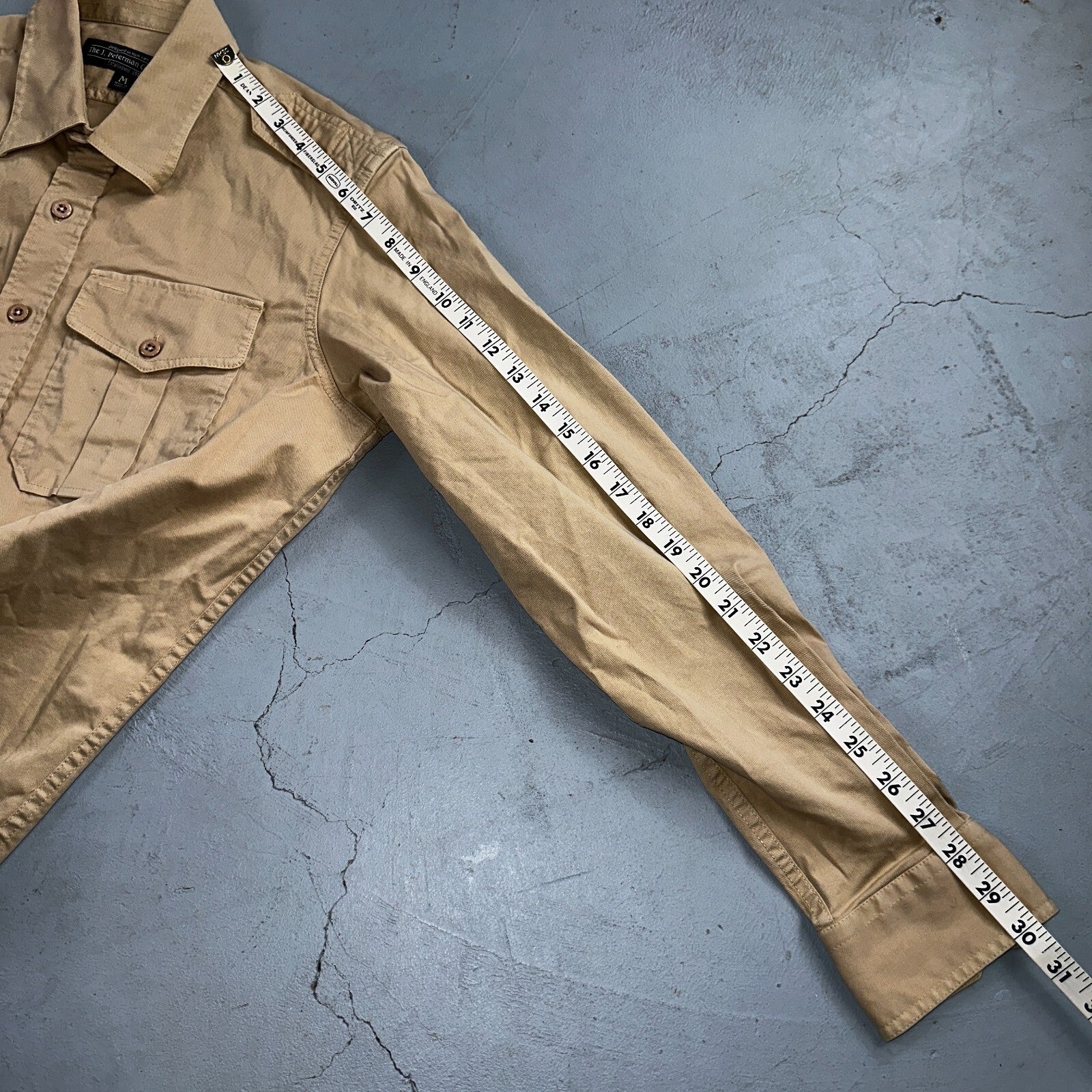 J Peterman Shirt Mens M Khaki Officer & Gentleman Field Shirt Safari Outdoor VTG