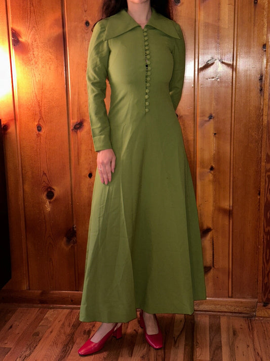 VTG 1960s Dress Grandmacore Cottagecore Casual Rockabilly Green Chic Boho Casual