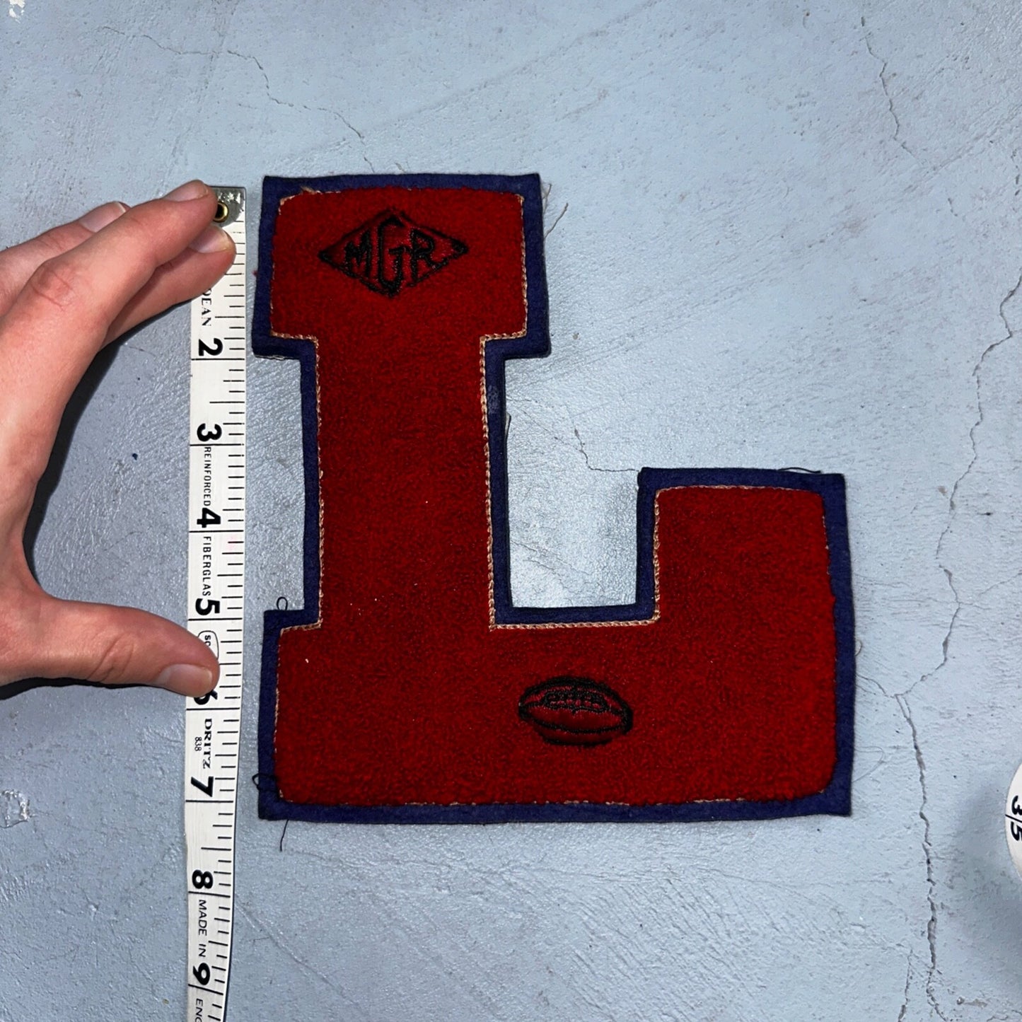 VTG Letterman Varsity Patch Letter L Red Blue Felt Sports Athletic Logo 60s
