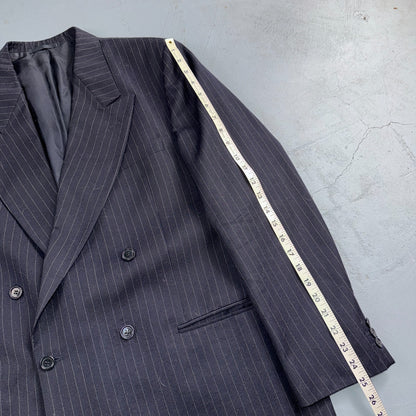 VTG Wool Suit Italy 54 Jacket Sport Coat Virgilini Double Breast Pin Stripe 80s