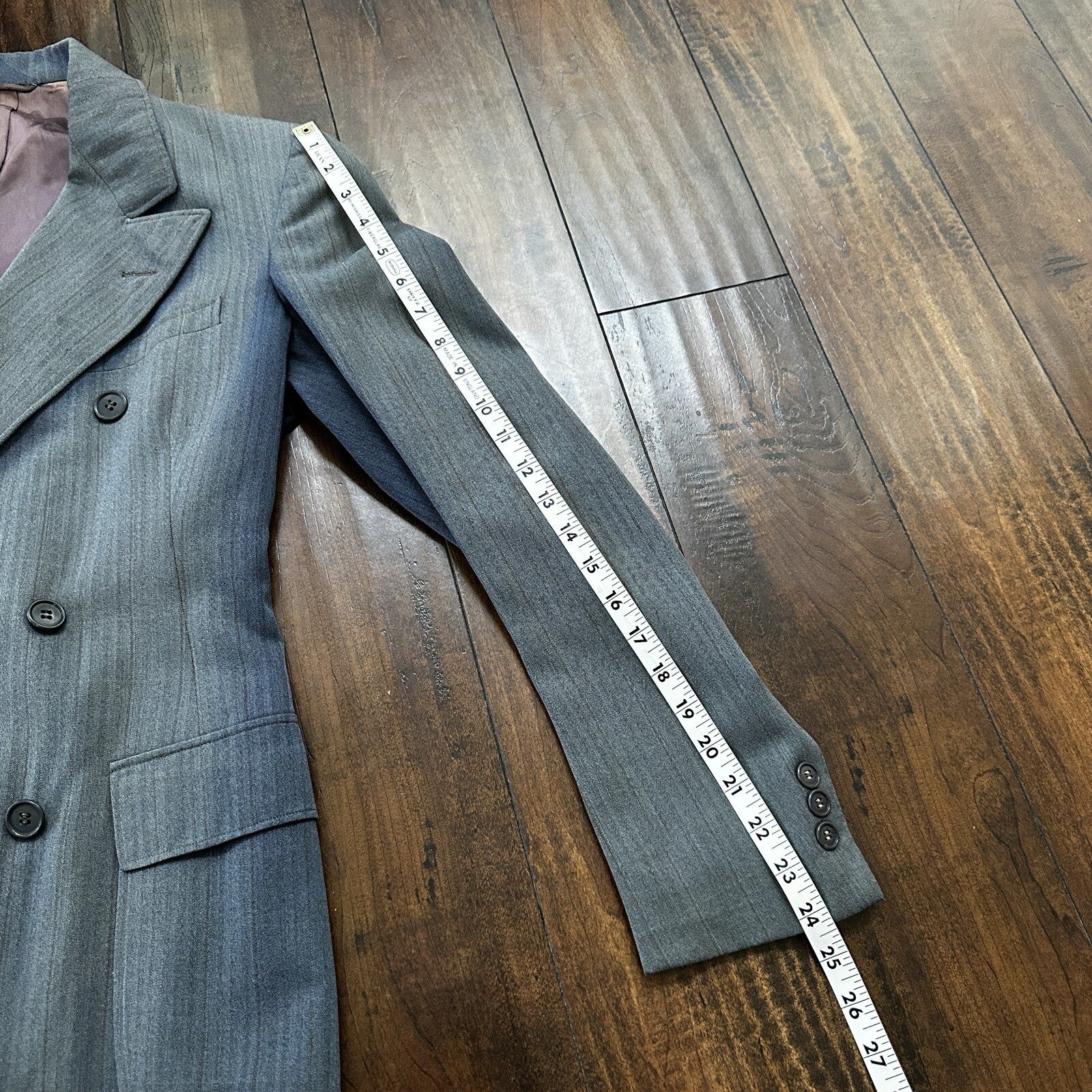 30s 40s 3 pc Pinstripe Blue Double Breasted Suit Belt Back Wool 34 26x31 Faded