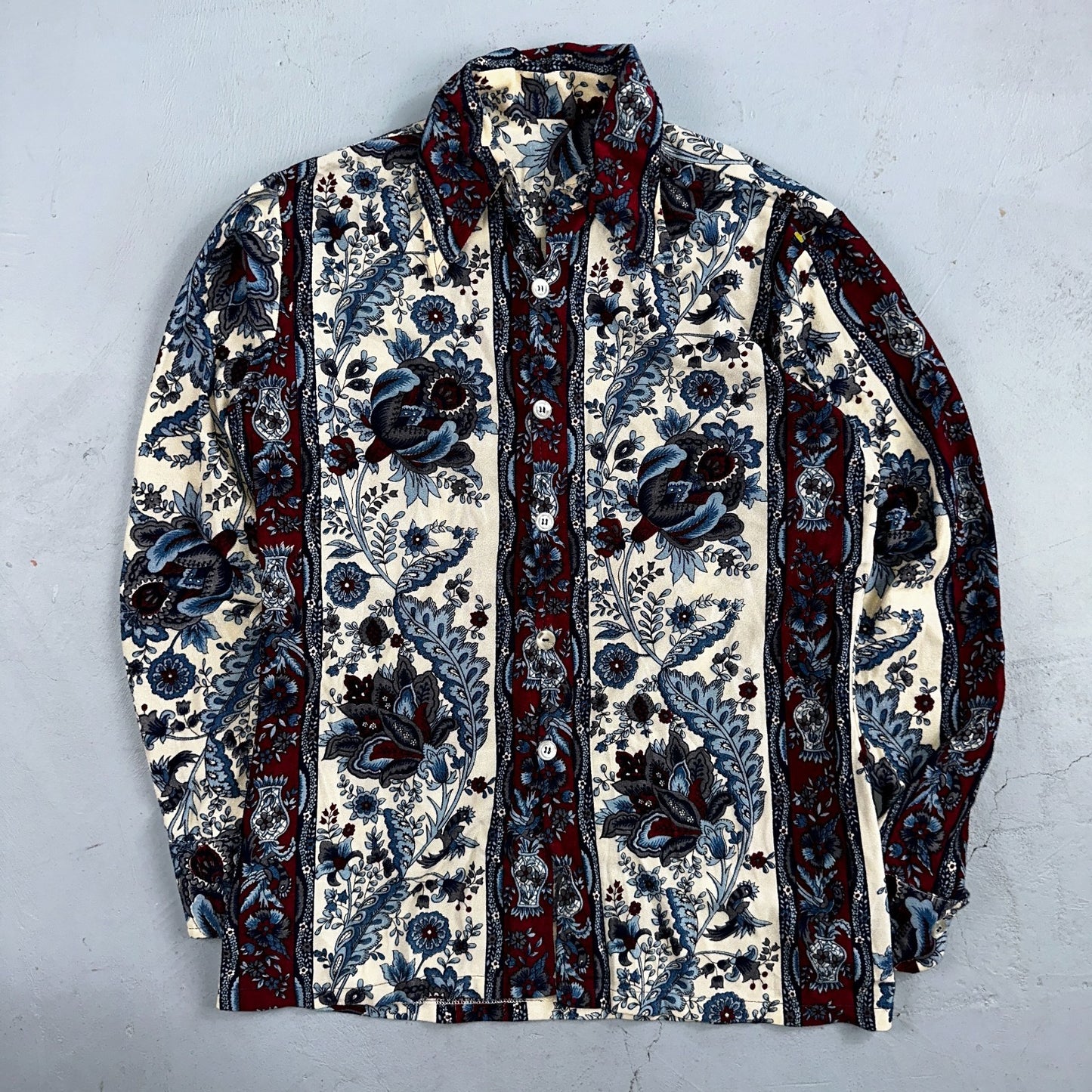 VTG 70s Disco Shirt Men’s Size Small Original 1970s Paisley Floral Rockabilly