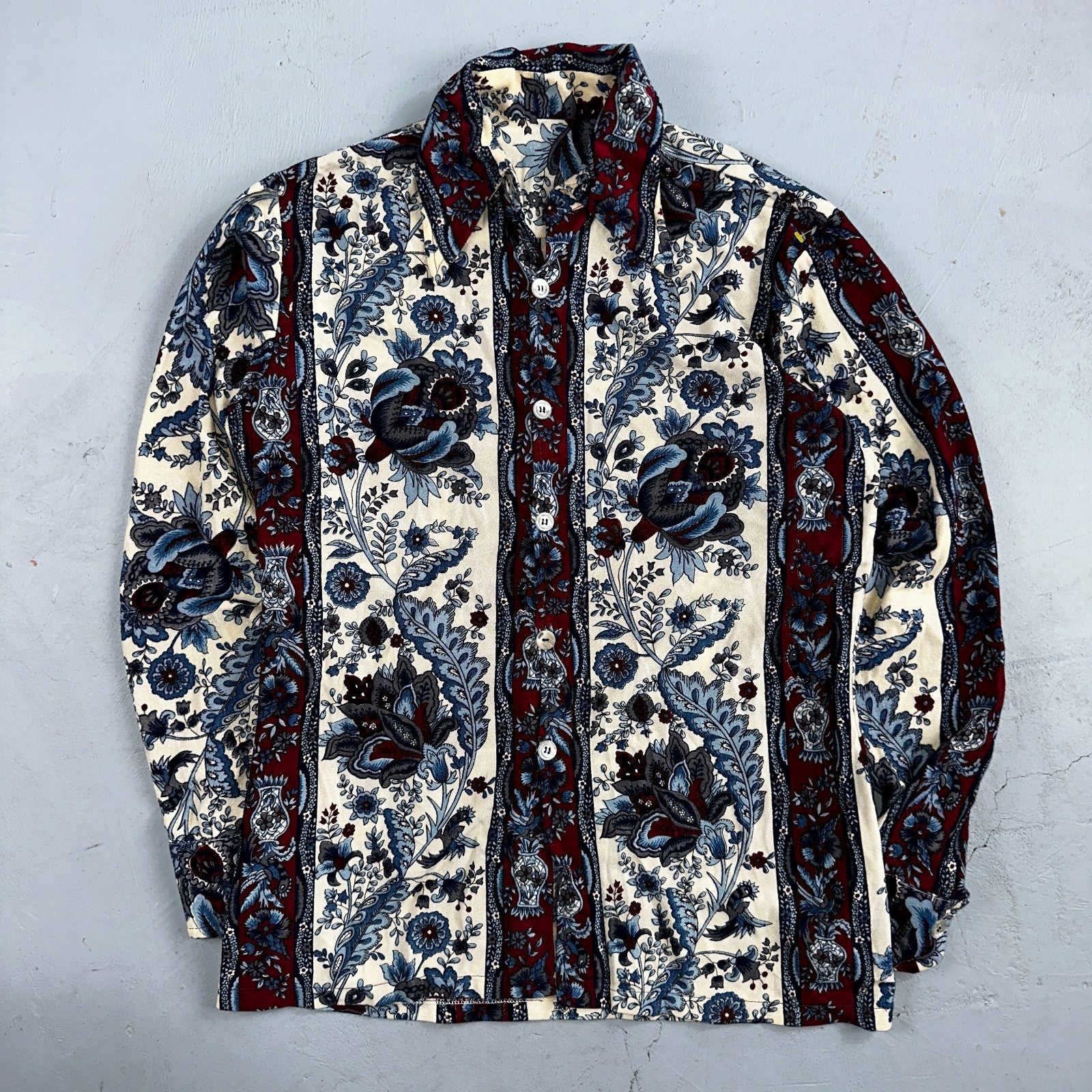 VTG 70s Disco Shirt Men’s Size Small Original 1970s Paisley Floral Rockabilly