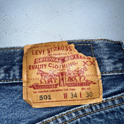 Levis 501 Vintage 90s XX Straight Leg Mexico Jeans 34x30 Thrashed Act 33x28