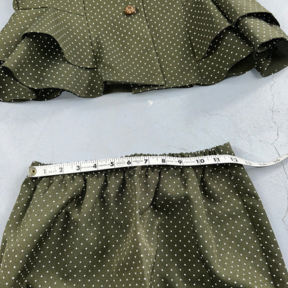 REINA 1970s Women Green Floral Dress Outfit Party Sz 12 VTG 2Pc Set Polka Dot