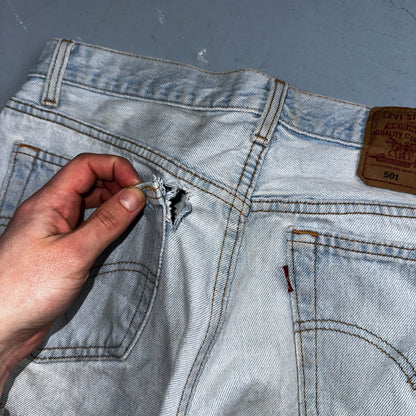 Levis 501 Vintage 90s USA XX Straight Leg Jeans Blue Light Wash 33x30 Act 31x29
