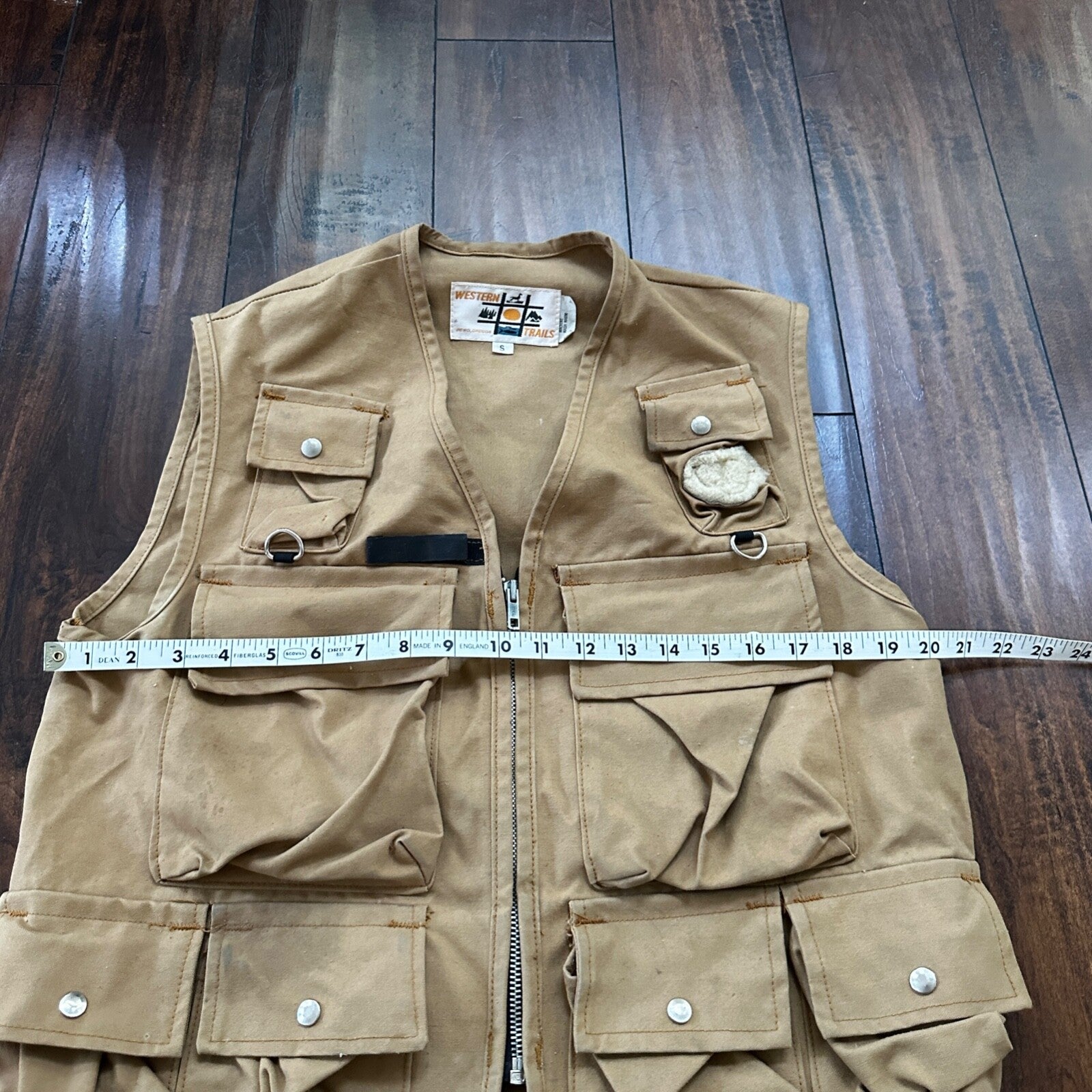 Vintage 1960s 60s Western Trails Gold Fishing Camping Vest Rockabilly Hunting