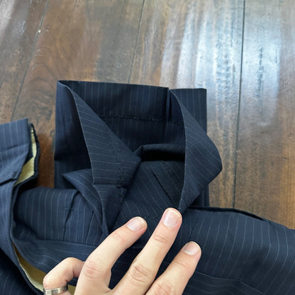 1960s Navy Blue Sport Jacket VTG Mens Suit 44 38x28 Rockabilly Pinstripe Pants