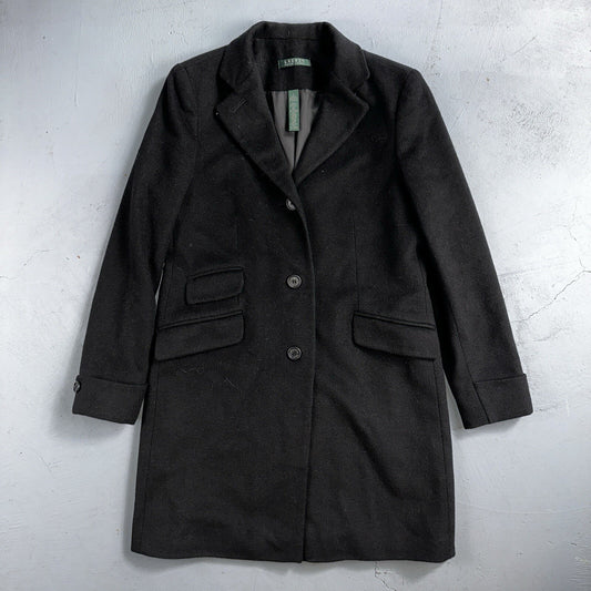 Lauren Ralph Lauren Womens Black Herringbone Wool Blended Overcoat 6 Lined