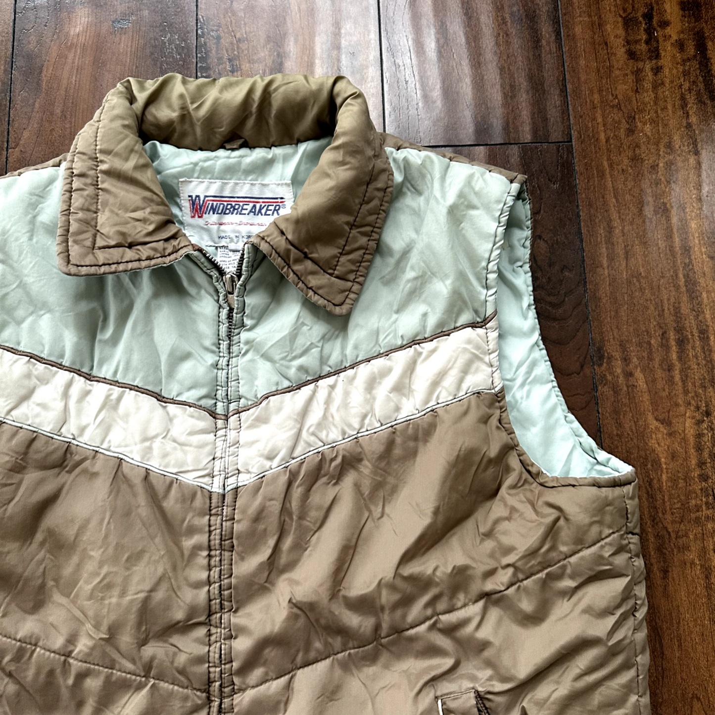 Vtg Windbreaker Vest Outerwear-Sportswear M Green Nylon Down Made In Korea 80s