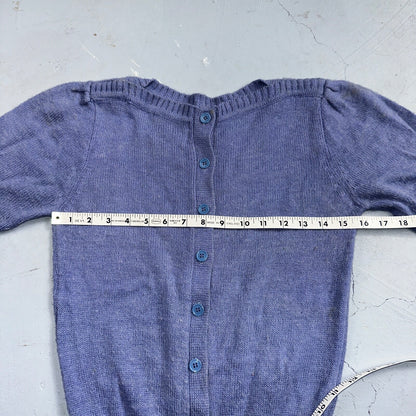 Vintage Sweater Womens Purple Open Knit Short Sleeve 80s Round Neck Top 1980s