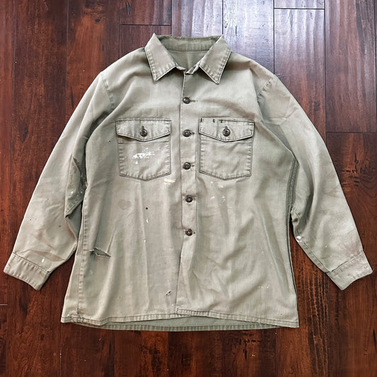 VTG US Thrashed Soft Military Shirt OG-107 Vietnam 1970s 1960s Post WWII