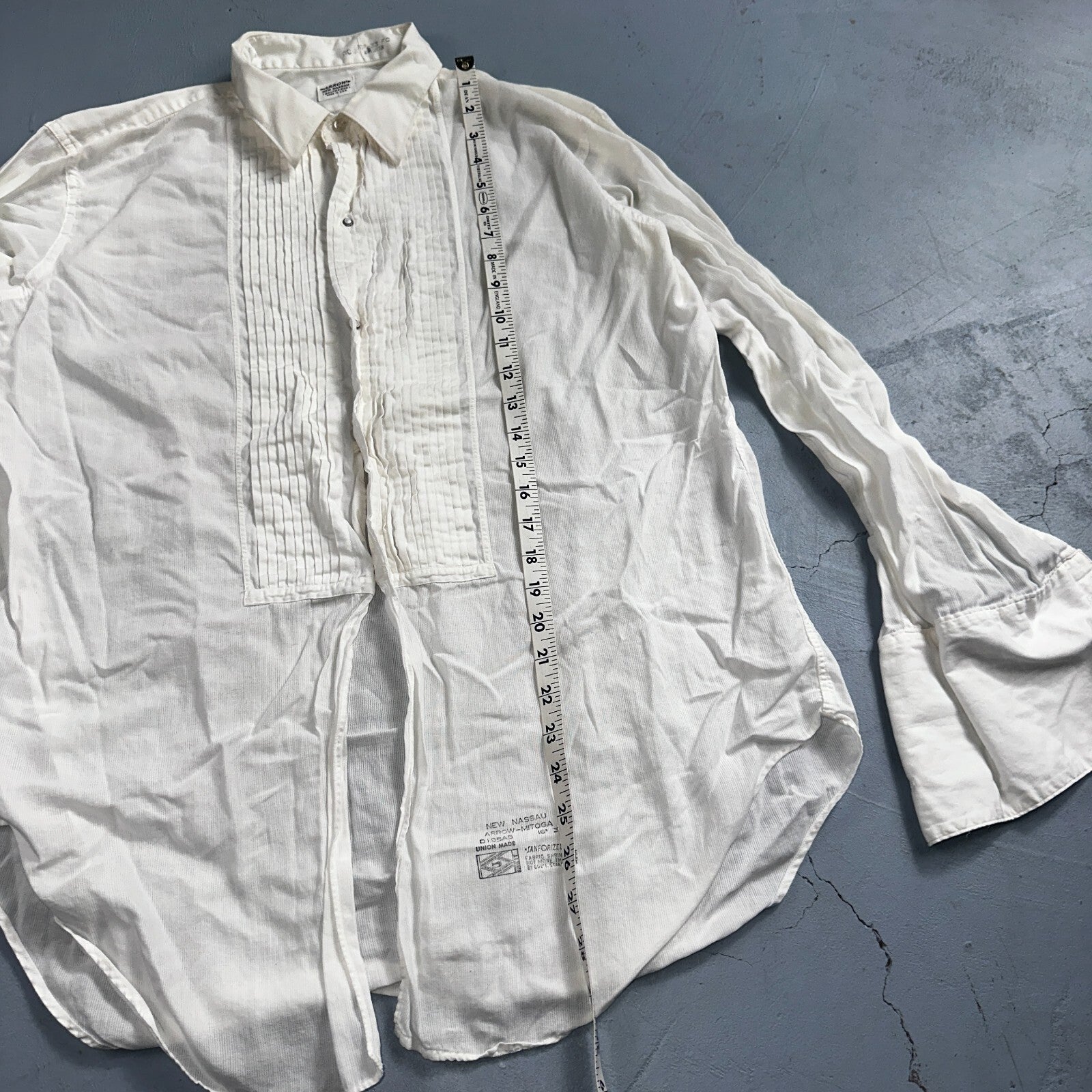 Arrow VTG 50s New Nassau Ruffle Front Dress Shirt Long Sleeve White 16-33