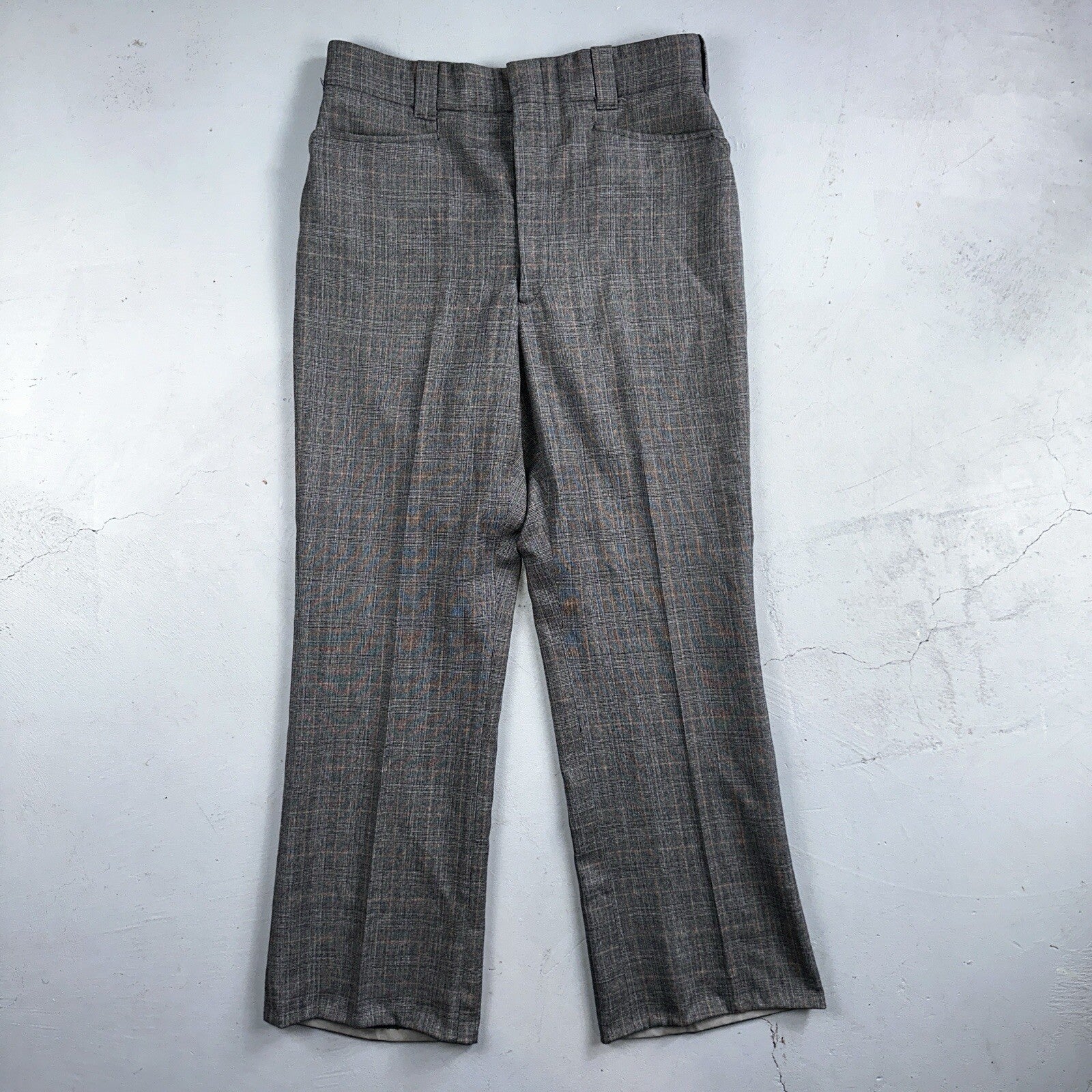 VTG Mens 3 PC Suit 42 Jacket Coat Pants Vest Plaid Rockabilly 70s 1970s Brown