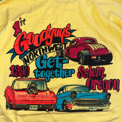 Good Guys Salem Oregon Hanes 80s VTG T Shirt Yellow Single Stitch Cars Racing