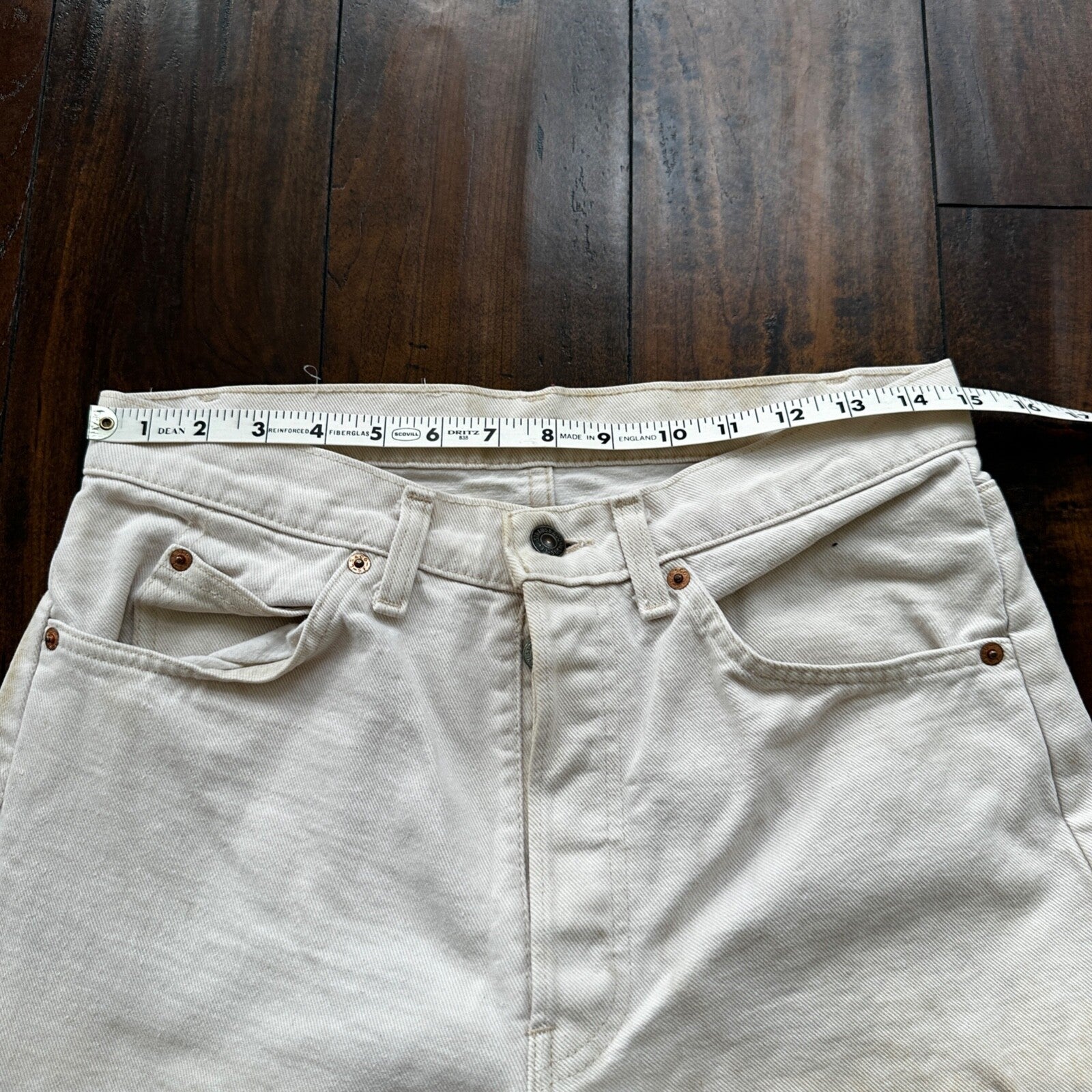 Vintage 80s Levis 501 USA 30x24 Tag Jeans 80s White Bleach Wash Act Worn Capri