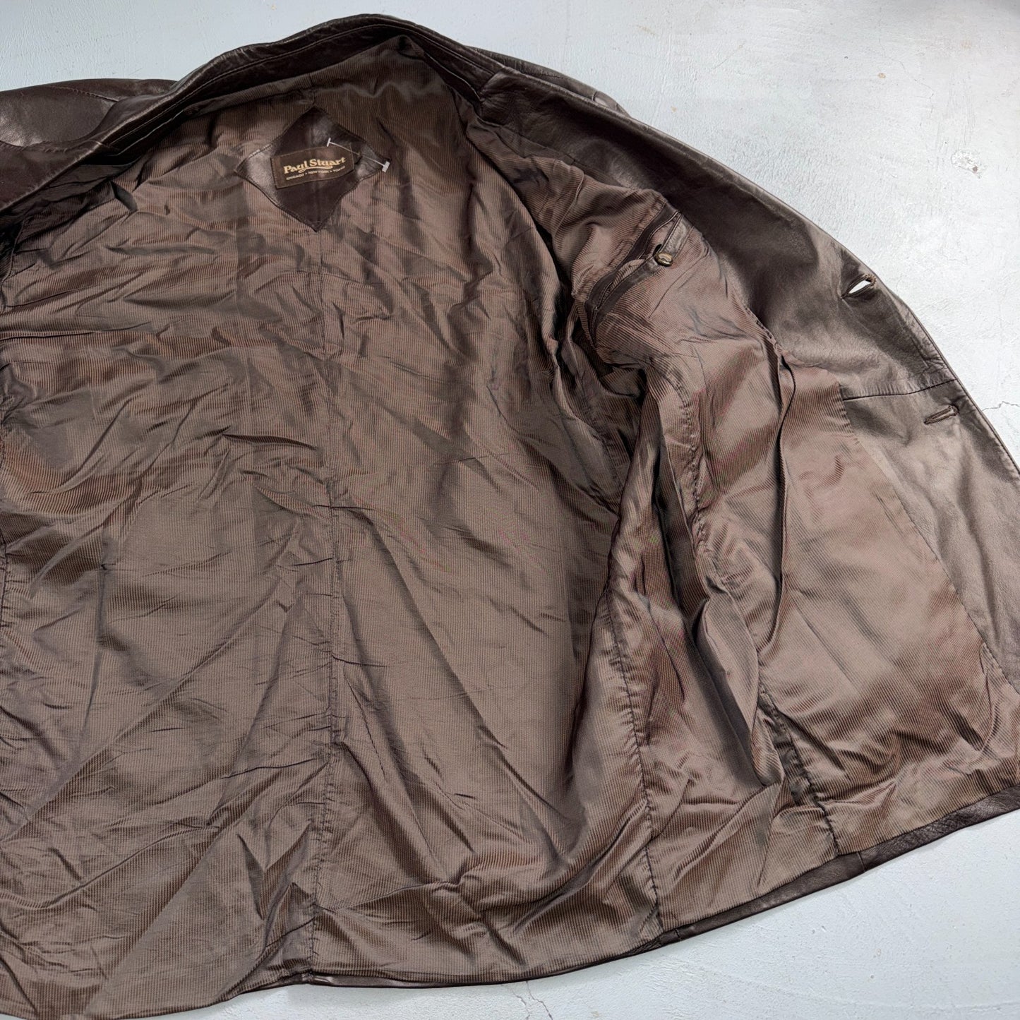 Paul Stuart Mens Vintage Brown Leather Jacket XL Chore Coat Pockets EUC Blazer
