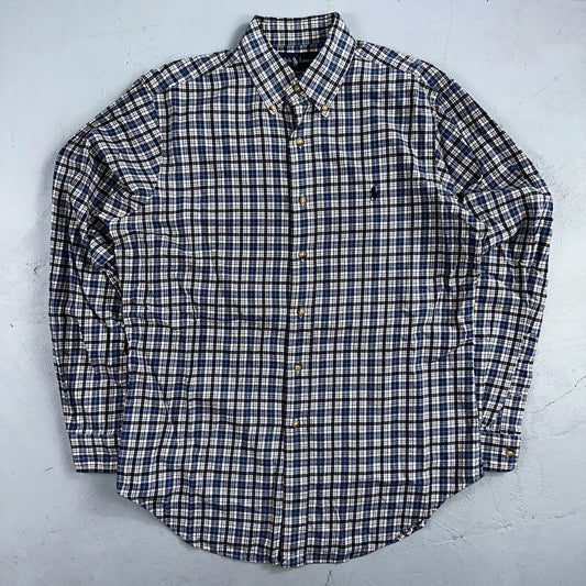 Ralph Lauren Button Up Shirt Men’s M Blue White Checker Plaid Long Sleeves