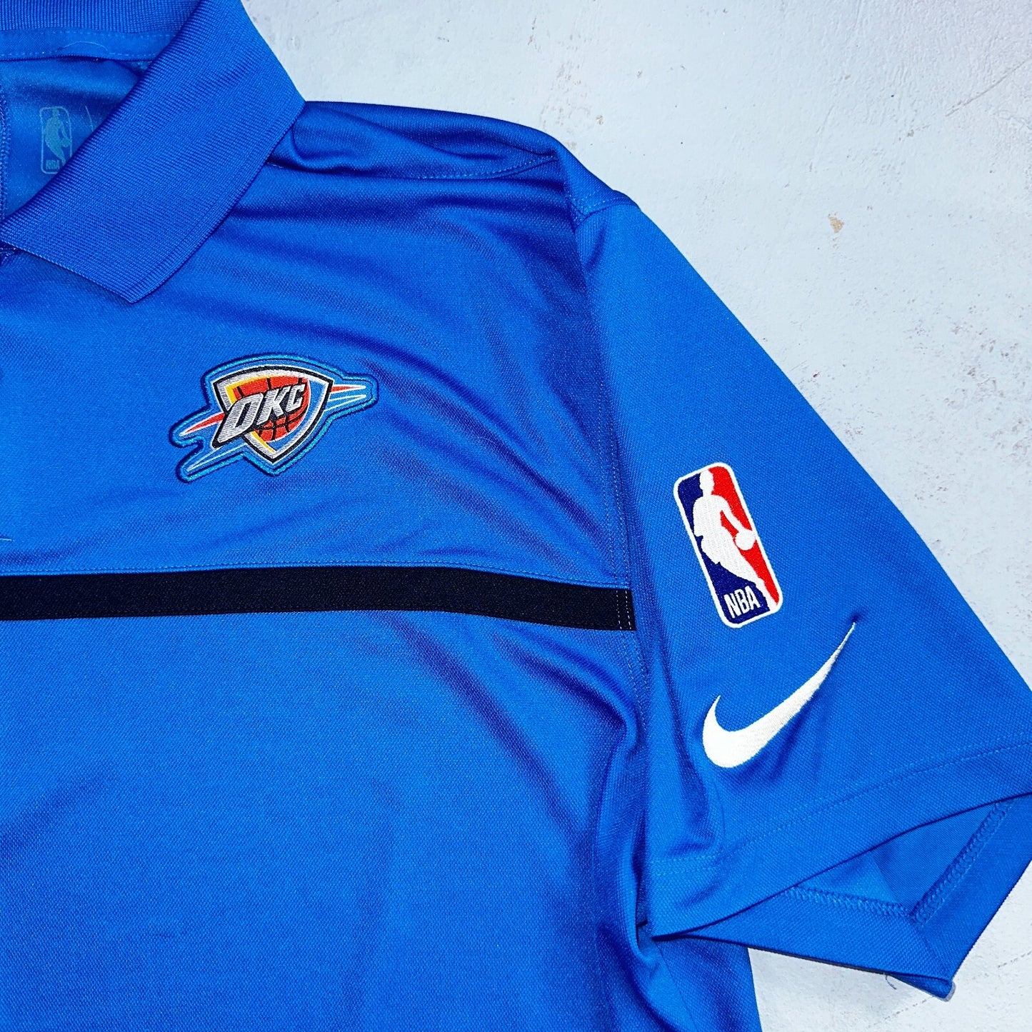 Nike Oklahoma City Thunder NBA OKC Blue Polo Shirt Golf Mens Size L Dri-Fit