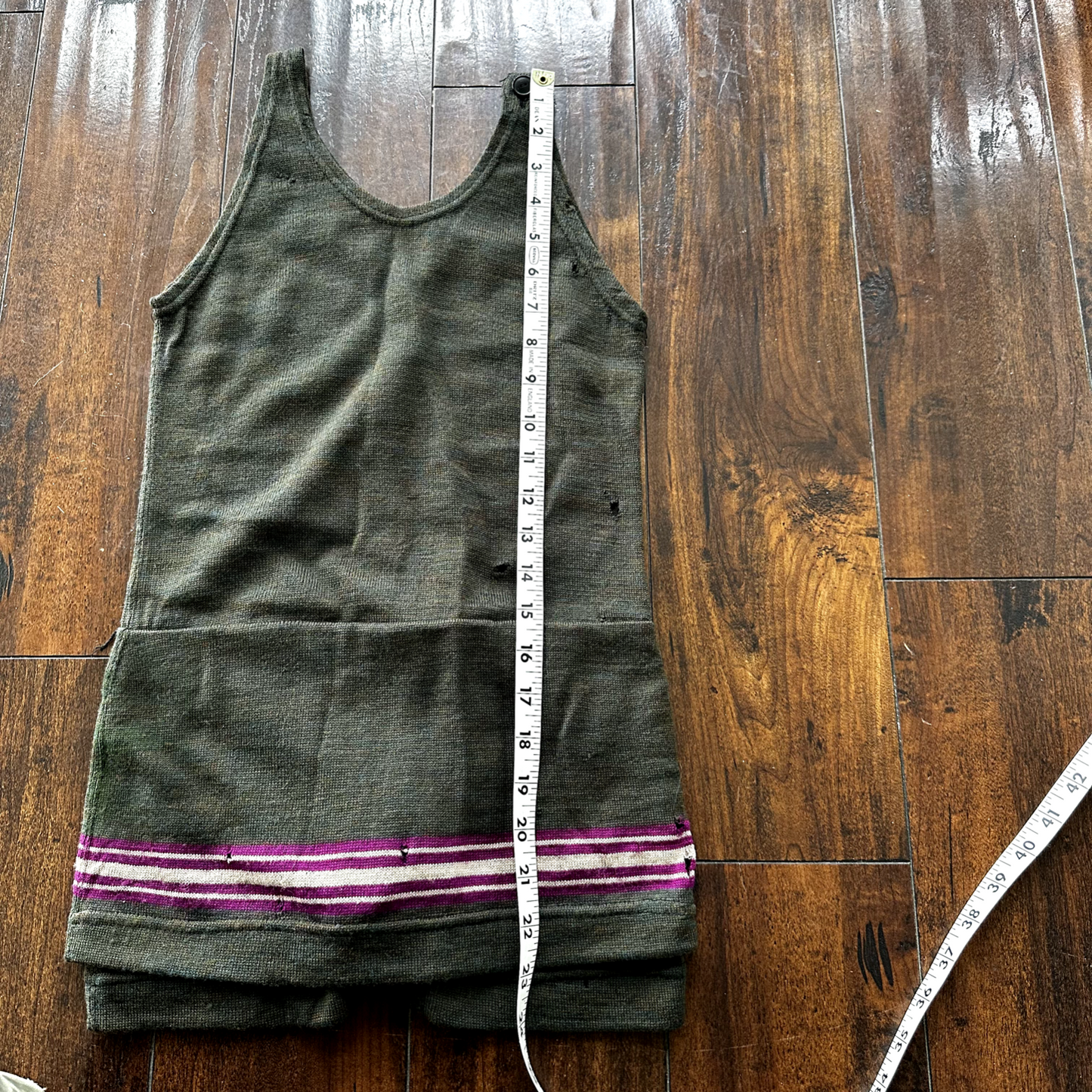 Antique 1920s Green Stripe Wool Bathing Suit Women Swimsuit Art Deco 20s 30s