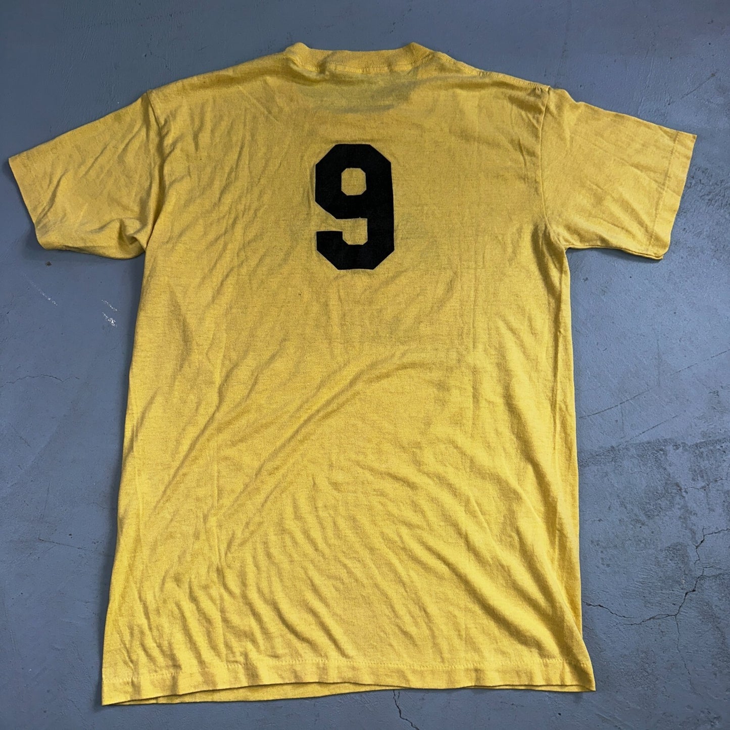 Santa Ana 70s Large Yellow VTG T Shirt Number 9 Single Stitch Sports City Tour