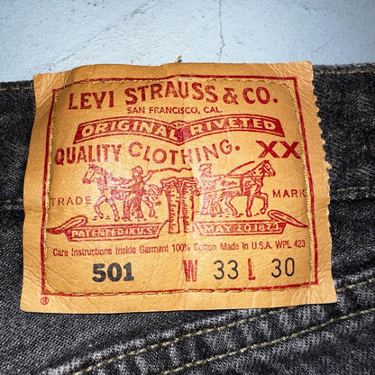 Levis 501 Vintage 90s USA XX Straight Leg Jeans Black Light Wash 33x30 Act 30x29