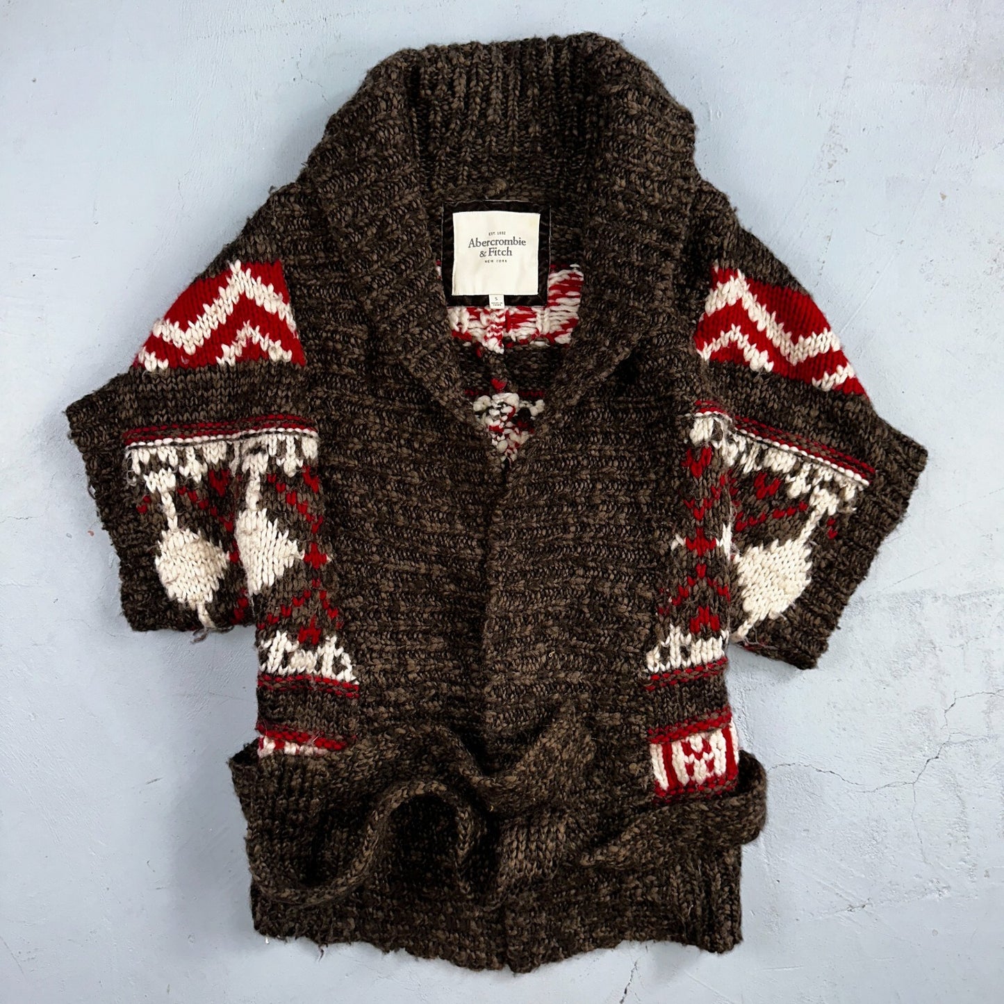 Abercrombie & Fitch VTG Womens Open Front Boho Sweater Cardigan Aztez Small Y2K