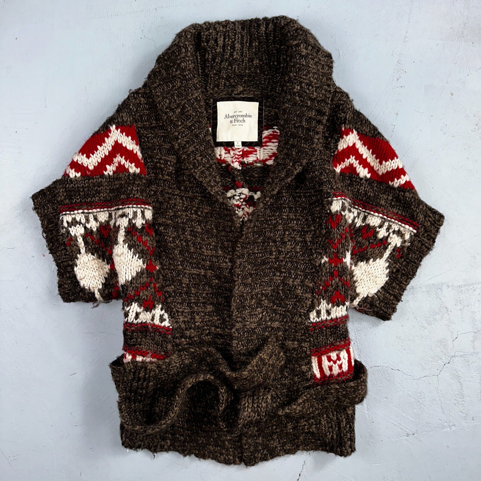 Abercrombie & Fitch VTG Womens Open Front Boho Sweater Cardigan Aztez Small Y2K