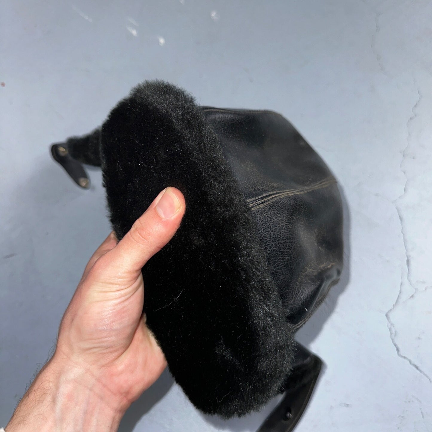 VTG Trooper Uszanka Hat Men’s Medium Black Ear Flaps Winter Unisex Aviator 80s