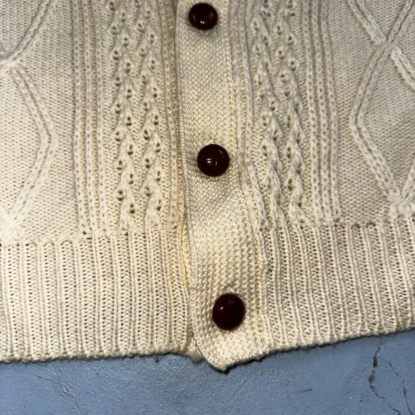 Vintage 100% Wool Fisherman Knit Men’s M Cardigan Nordstrom 1970s 70s Ivory