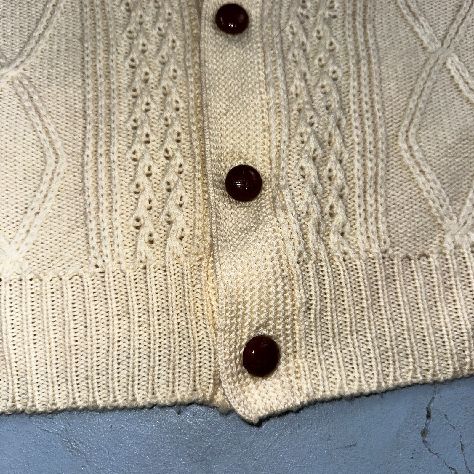 Vintage 100% Wool Fisherman Knit Men’s M Cardigan Nordstrom 1970s 70s Ivory