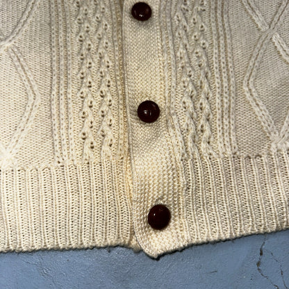 Vintage 100% Wool Fisherman Knit Men’s M Cardigan Nordstrom 1970s 70s Ivory