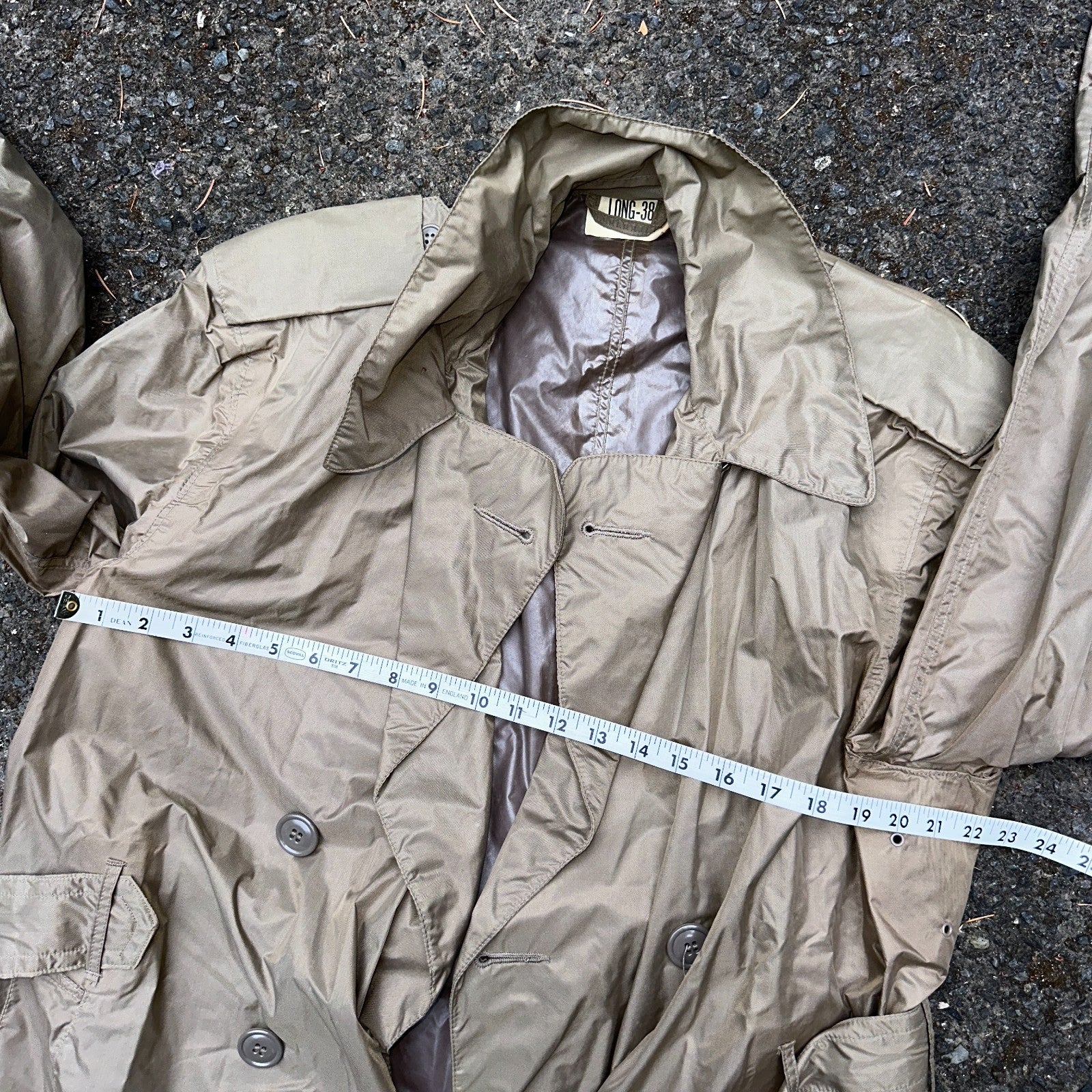 VTG 1958 US Army Mans Raincoat Nylon Taupe Shade 179 Military Uniform Mens 38L