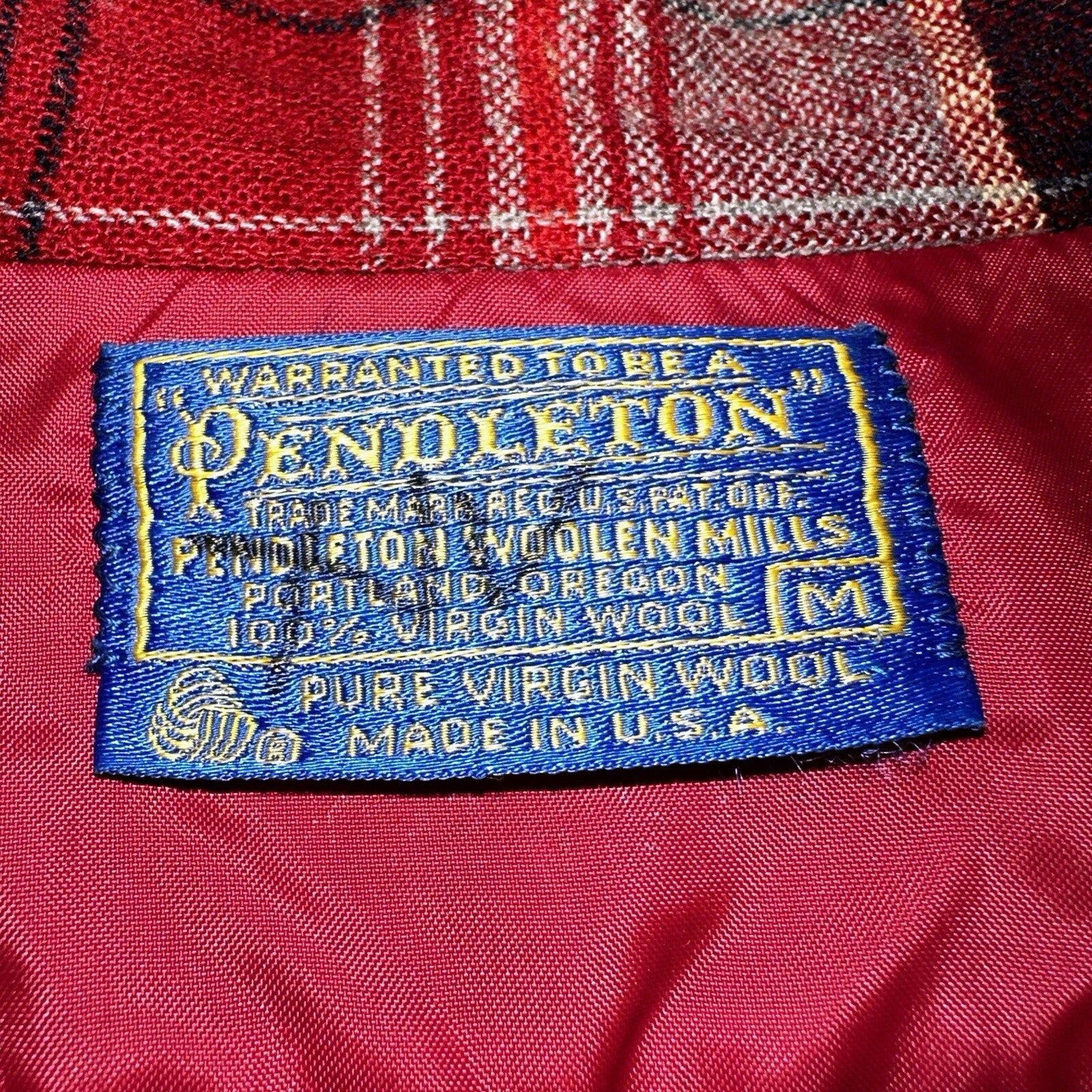 Pendleton 1970s Loop Collar Board Shirt Wool Plaid Flannel Shirts Red Black M