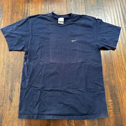 Nike Navy Blue Vintage T Shirt Y2K Basic Center Swoosh Simple Essential Tee