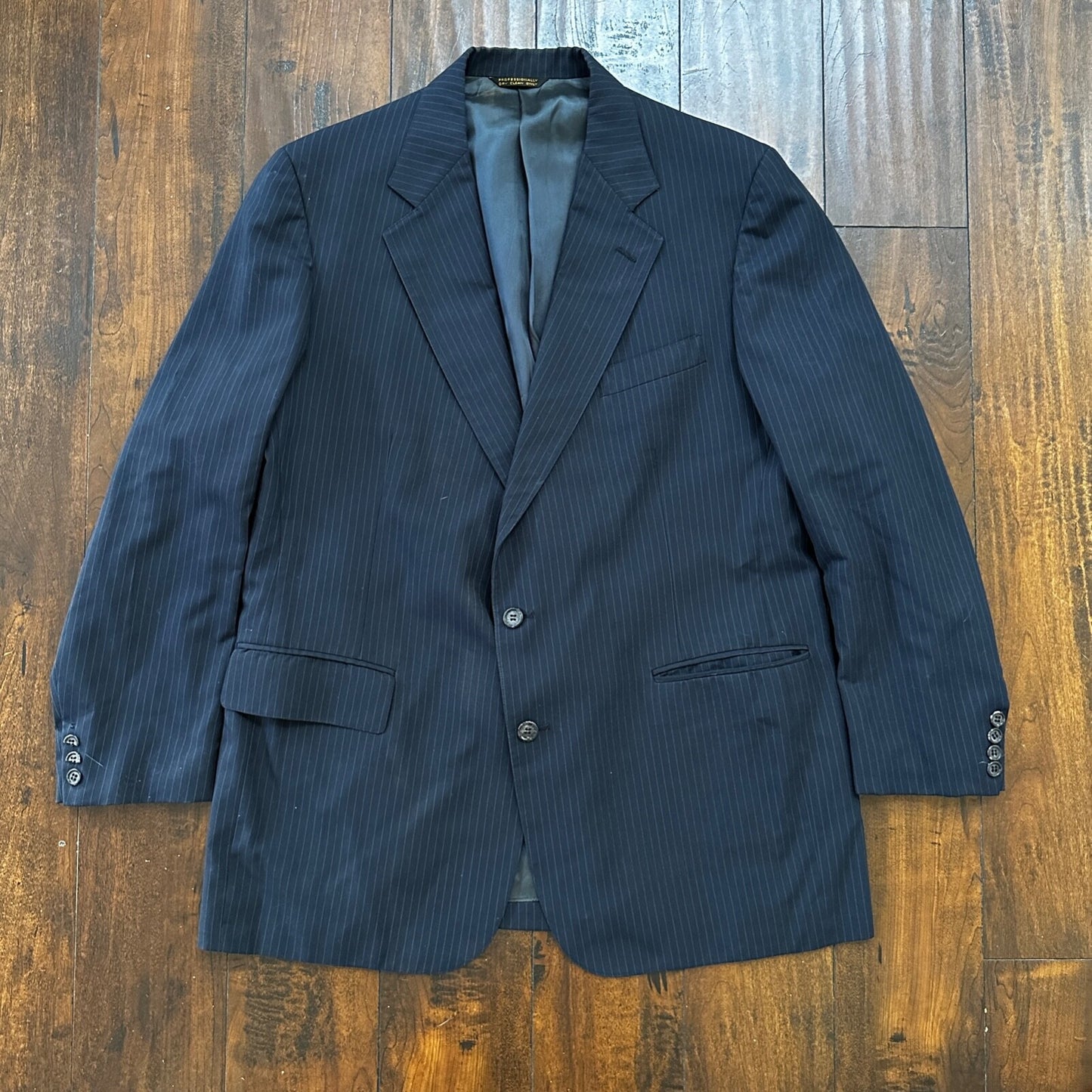 1960s Navy Blue Sport Jacket VTG Mens Suit 44 38x28 Rockabilly Pinstripe Pants