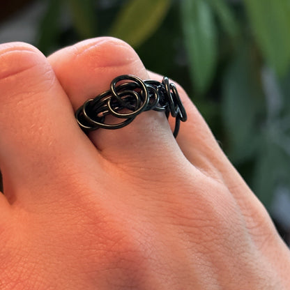 Homemade Wire Black Created Women's Wedding Band Ring Cute Y2K VTG Cool 90s