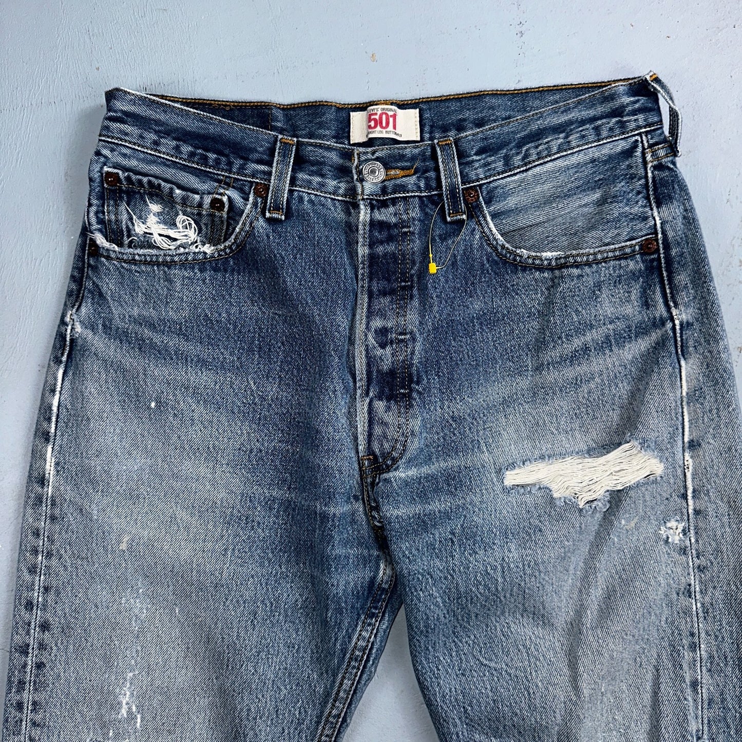 Levis 501 Vintage Y2K XX Straight Leg Jeans Rips Blue Med Wash 33x36 Act 31x31