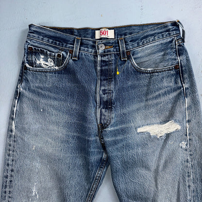 Levis 501 Vintage Y2K XX Straight Leg Jeans Rips Blue Med Wash 33x36 Act 31x31