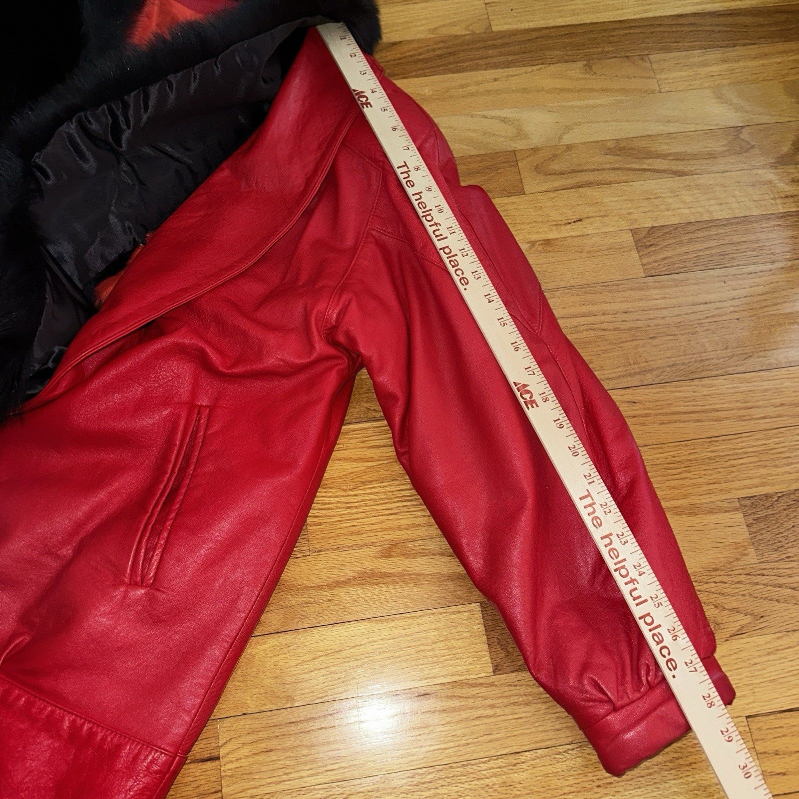 VTG Oleg Cassini Genuine Leather Blazer Fur Jacket Red Womens M 70s 80s Rare