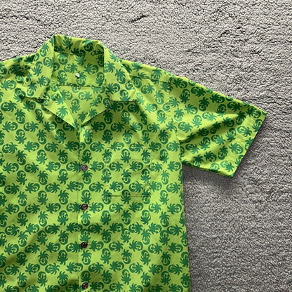 Vintage 50s Hawaiian Aloha Print Shirt Rockabilly Honolulu 60s Button Green